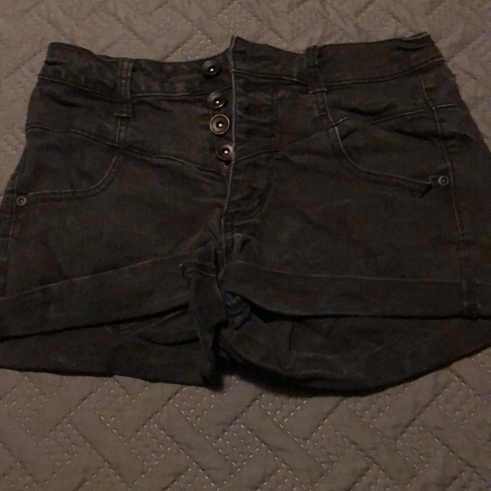 Black heart black denim shorts